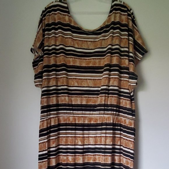 Women's Plus Size 4X Maxi Dress Crossover V Neck Striped Black & Brown Casual - Picture 11 of 13